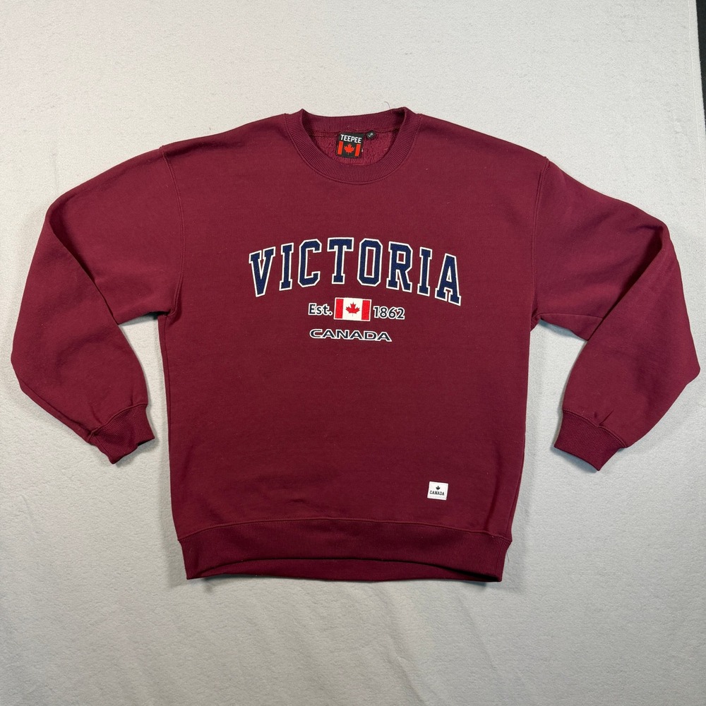 Teepee Unisex Victoria Canada Souvenir Crewneck Sweatshirt Large Burgundy Fleece
